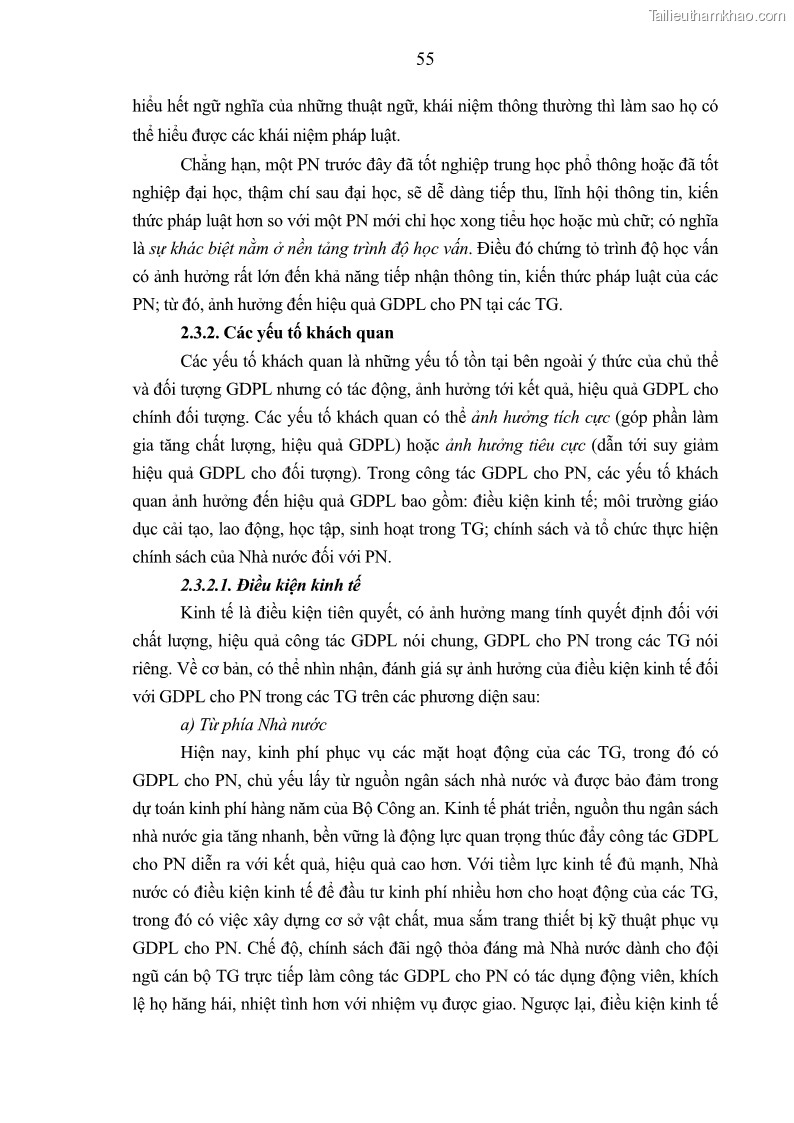 Luận án tiến sĩ Giáo dục pháp luật cho phạm nhân trong các trại giam ở Việt Nam - 6 Trang 61