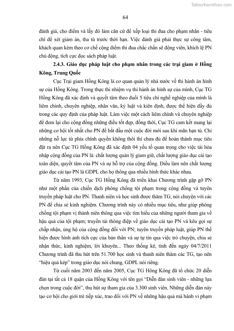 Luận án tiến sĩ Giáo dục pháp luật cho phạm nhân trong các trại giam ở Việt Nam - 6 Trang 70