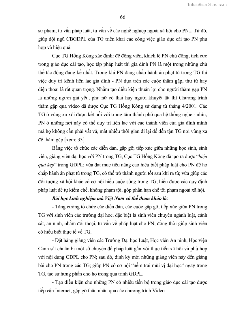 Luận án tiến sĩ Giáo dục pháp luật cho phạm nhân trong các trại giam ở Việt Nam - 6 Trang 72