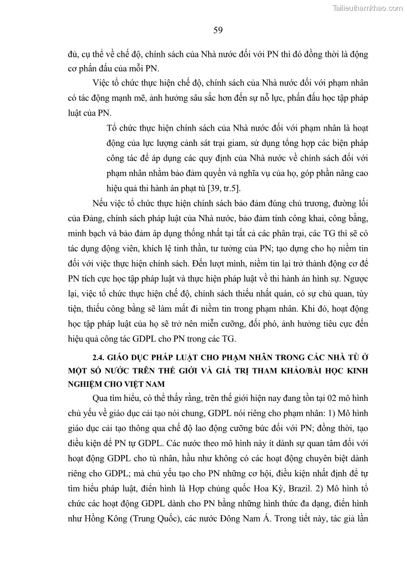 Luận án tiến sĩ Giáo dục pháp luật cho phạm nhân trong các trại giam ở Việt Nam - 6 Trang 65