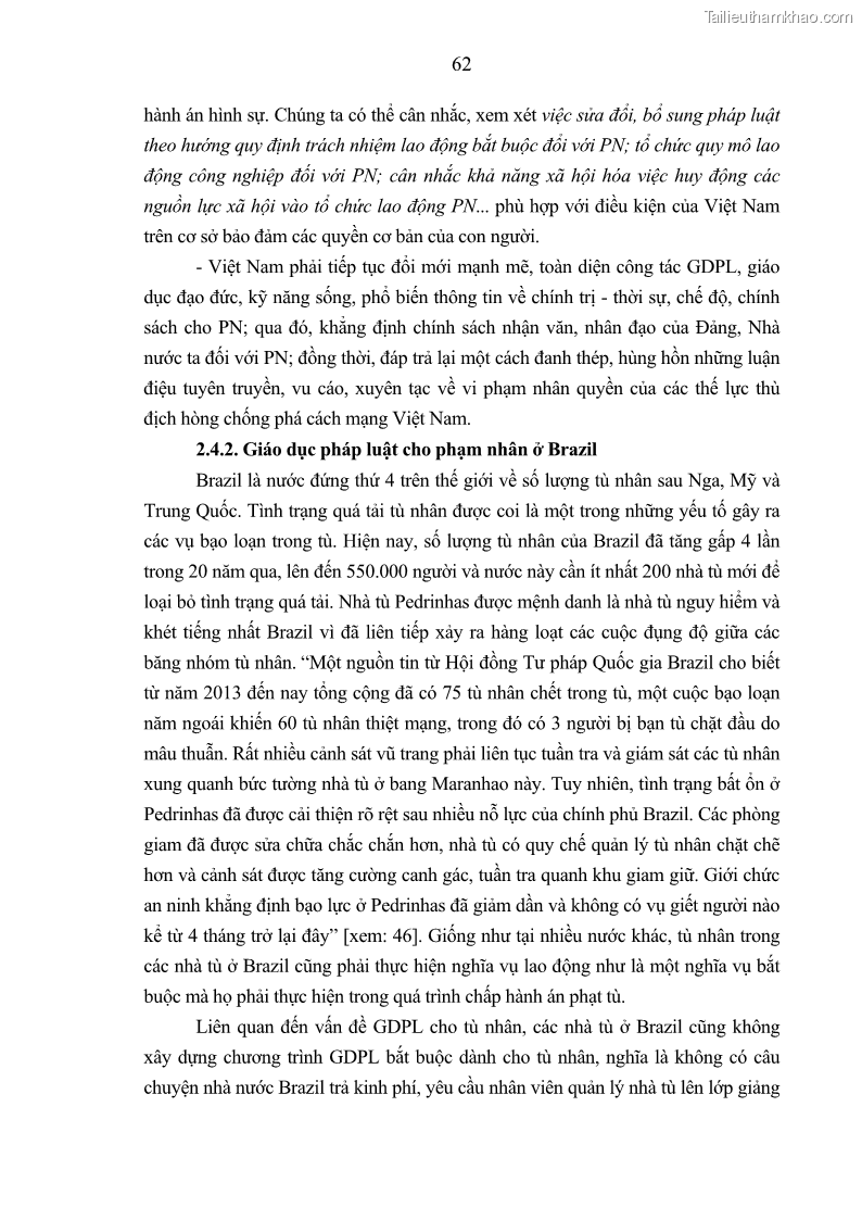 Luận án tiến sĩ Giáo dục pháp luật cho phạm nhân trong các trại giam ở Việt Nam - 6 Trang 68