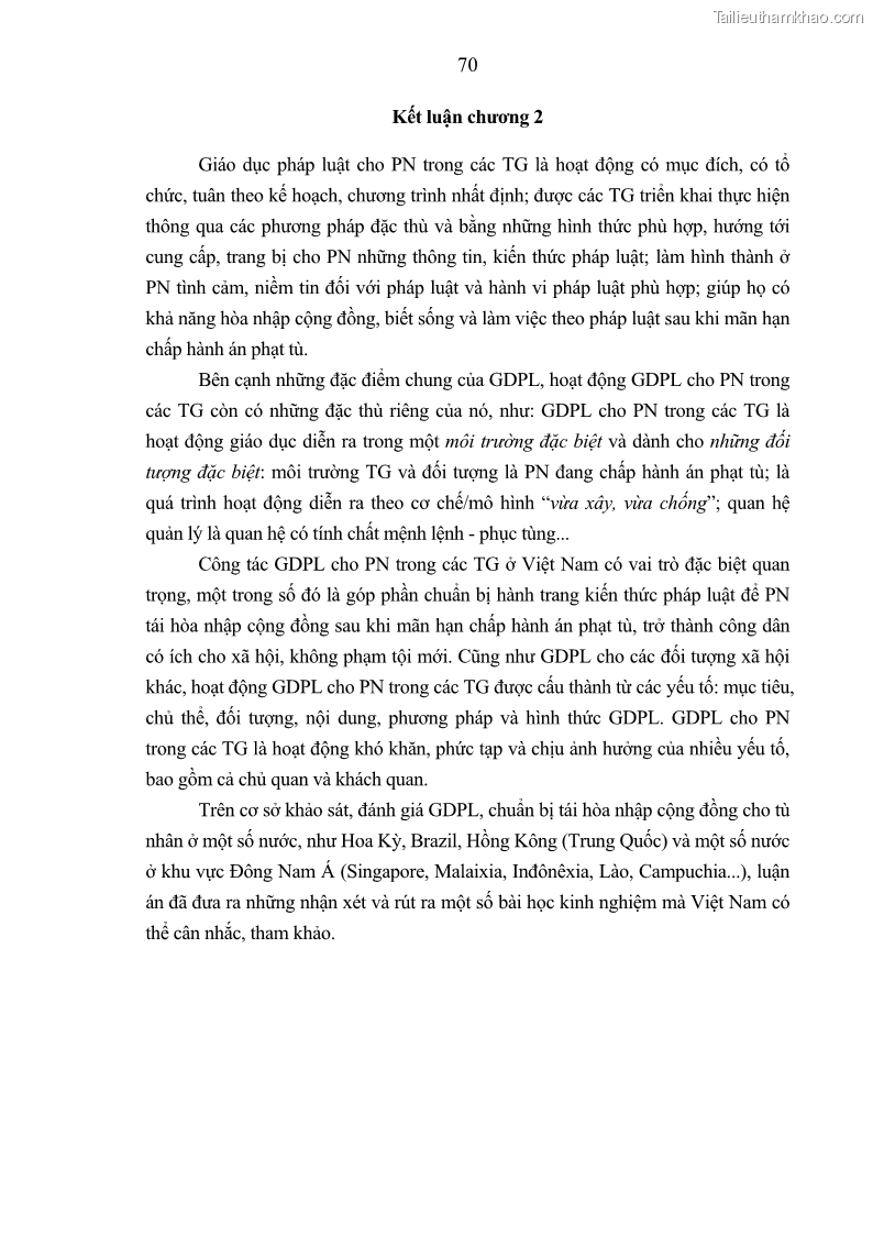 Luận án tiến sĩ Giáo dục pháp luật cho phạm nhân trong các trại giam ở Việt Nam - 7 Trang 76