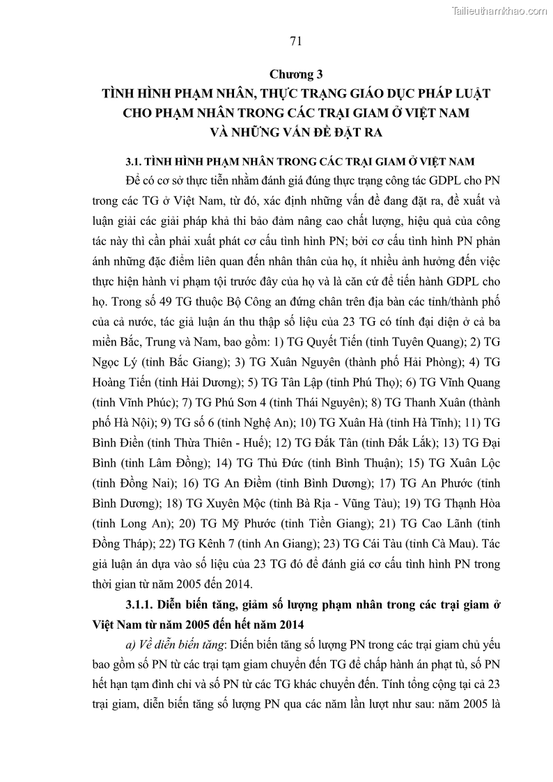 Luận án tiến sĩ Giáo dục pháp luật cho phạm nhân trong các trại giam ở Việt Nam - 7 Trang 77