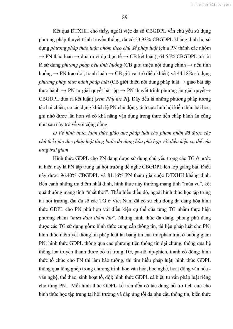 Luận án tiến sĩ Giáo dục pháp luật cho phạm nhân trong các trại giam ở Việt Nam - 8 Trang 95