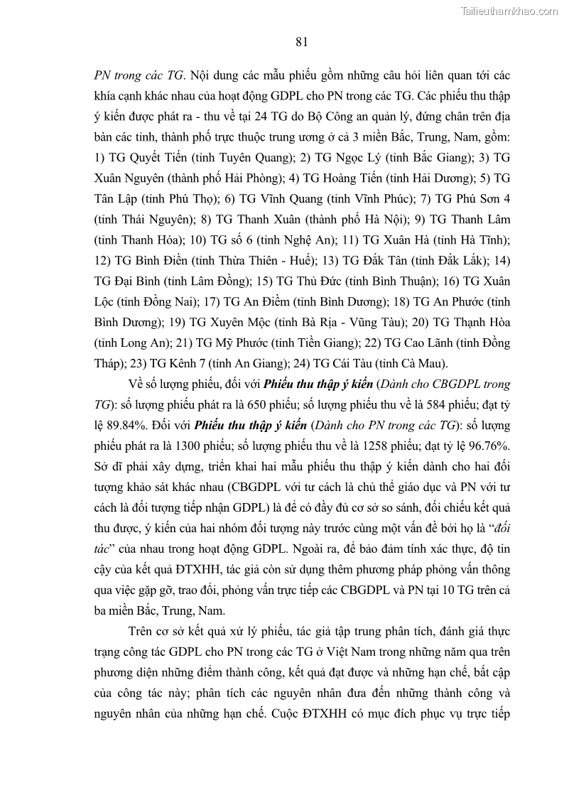 Luận án tiến sĩ Giáo dục pháp luật cho phạm nhân trong các trại giam ở Việt Nam - 8 Trang 87