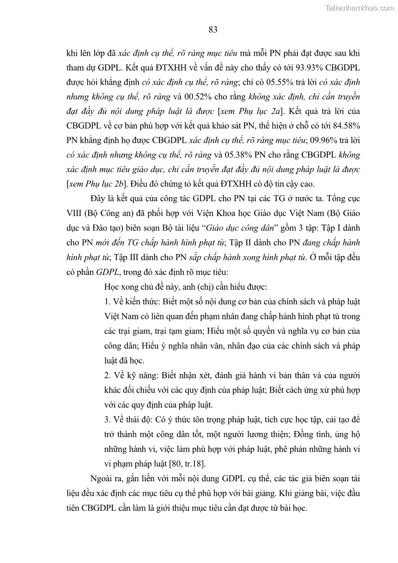 Luận án tiến sĩ Giáo dục pháp luật cho phạm nhân trong các trại giam ở Việt Nam - 8 Trang 89