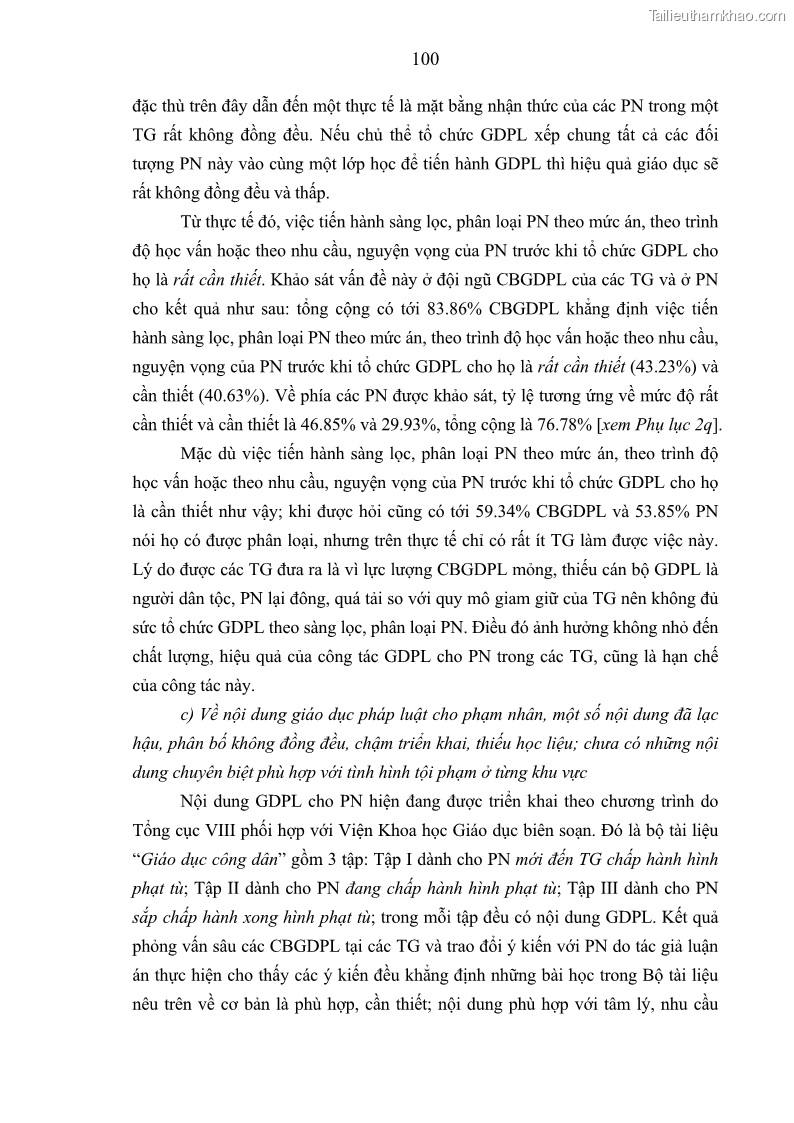 Luận án tiến sĩ Giáo dục pháp luật cho phạm nhân trong các trại giam ở Việt Nam - 9 Trang 106