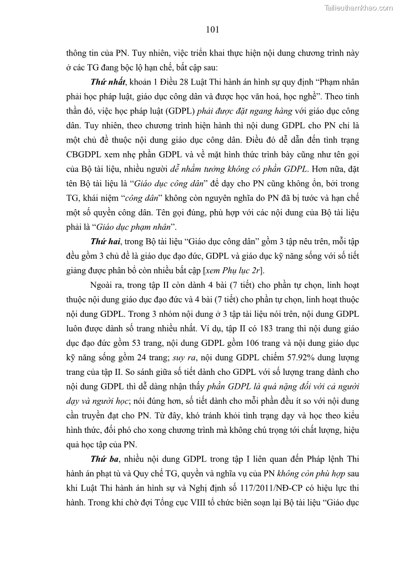 Luận án tiến sĩ Giáo dục pháp luật cho phạm nhân trong các trại giam ở Việt Nam - 9 Trang 107
