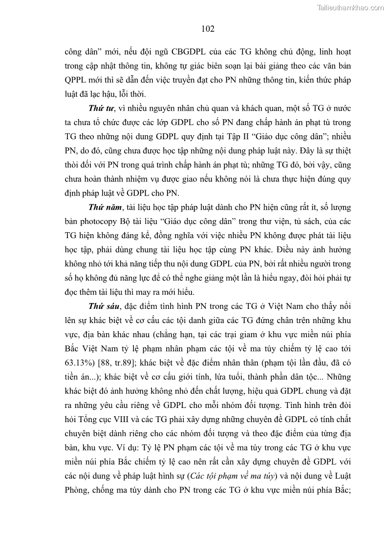 Luận án tiến sĩ Giáo dục pháp luật cho phạm nhân trong các trại giam ở Việt Nam - 9 Trang 108