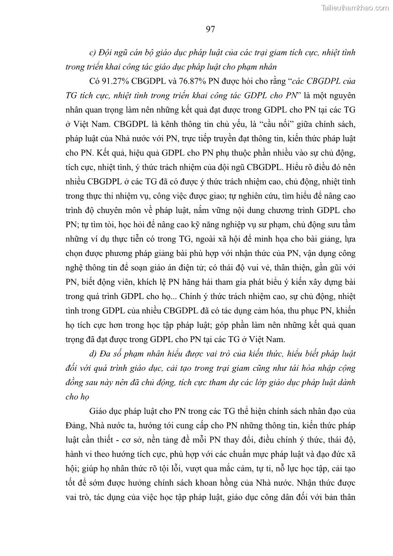 Luận án tiến sĩ Giáo dục pháp luật cho phạm nhân trong các trại giam ở Việt Nam - 9 Trang 103