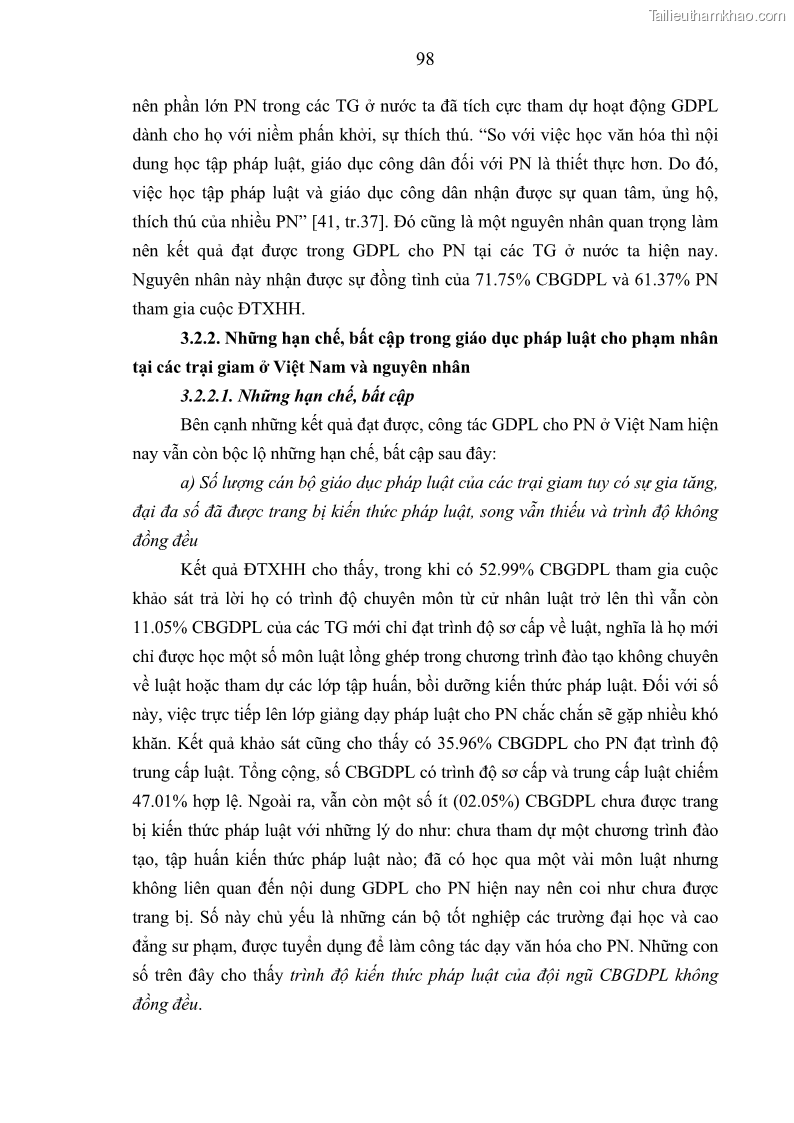 Luận án tiến sĩ Giáo dục pháp luật cho phạm nhân trong các trại giam ở Việt Nam - 9 Trang 104