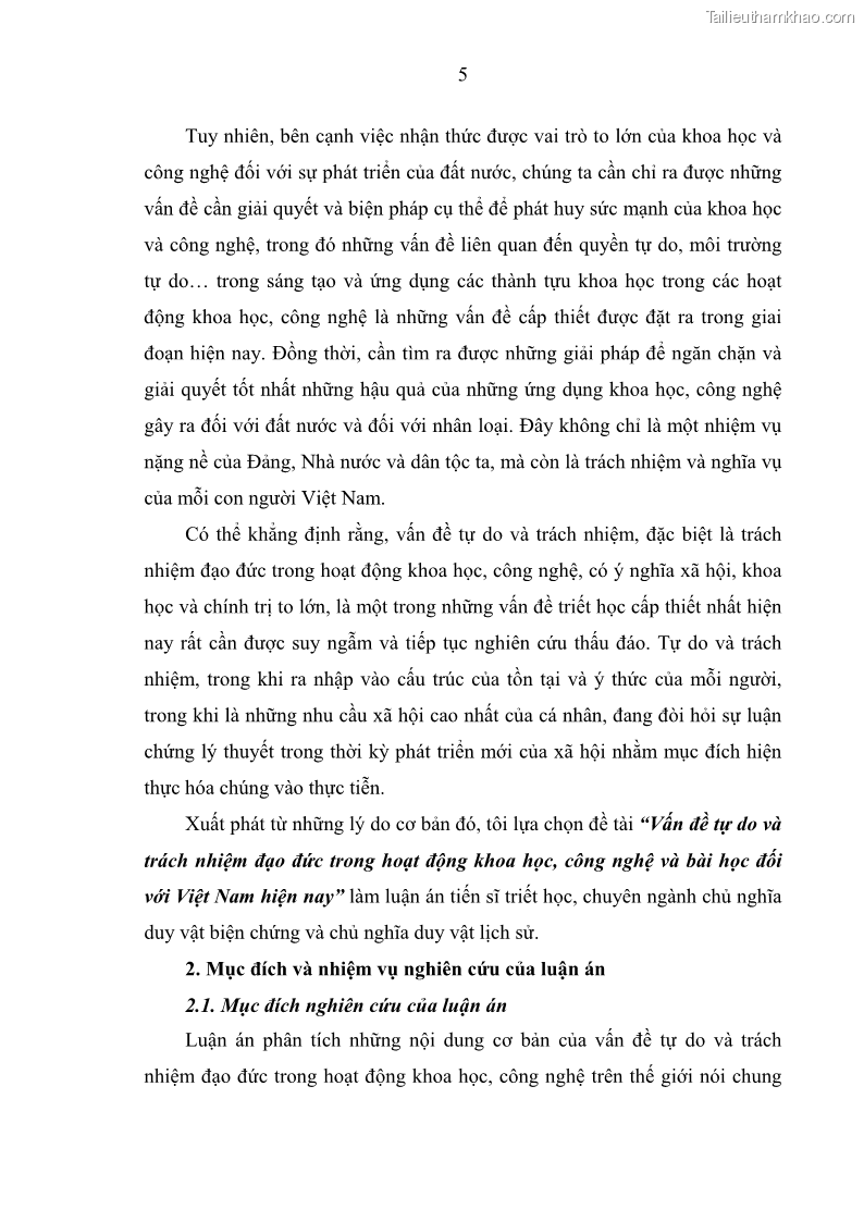 Luận án tiến sĩ Vấn đề tự do và trách nhiệm đạo đức trong hoạt động khoa học, công nghệ và bài học đối với Việt Nam hiện nay - 1 Trang 10