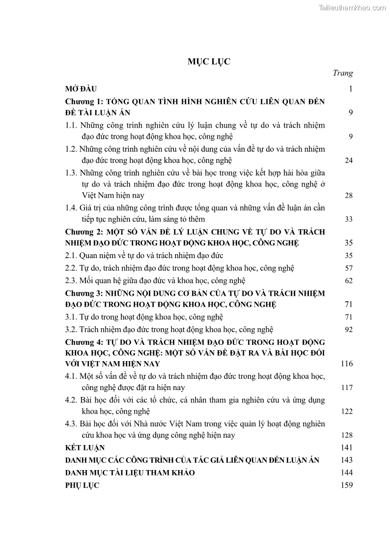 Luận án tiến sĩ Vấn đề tự do và trách nhiệm đạo đức trong hoạt động khoa học, công nghệ và bài học đối với Việt Nam hiện nay - 1 Trang 4