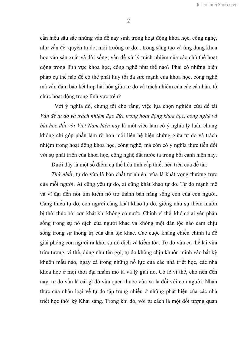 Luận án tiến sĩ Vấn đề tự do và trách nhiệm đạo đức trong hoạt động khoa học, công nghệ và bài học đối với Việt Nam hiện nay - 1 Trang 7