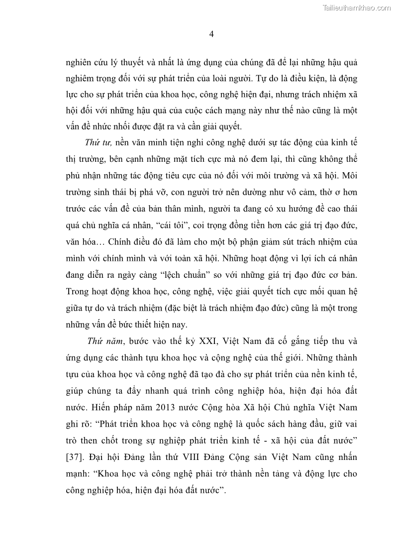 Luận án tiến sĩ Vấn đề tự do và trách nhiệm đạo đức trong hoạt động khoa học, công nghệ và bài học đối với Việt Nam hiện nay - 1 Trang 9