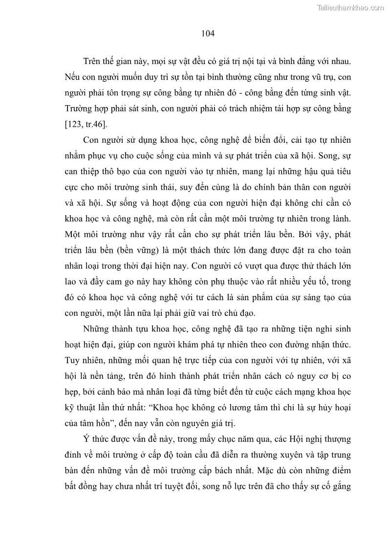 Luận án tiến sĩ Vấn đề tự do và trách nhiệm đạo đức trong hoạt động khoa học, công nghệ và bài học đối với Việt Nam hiện nay - 10 Trang 109