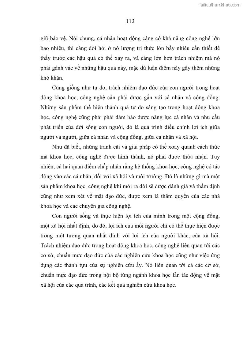 Luận án tiến sĩ Vấn đề tự do và trách nhiệm đạo đức trong hoạt động khoa học, công nghệ và bài học đối với Việt Nam hiện nay - 10 Trang 118