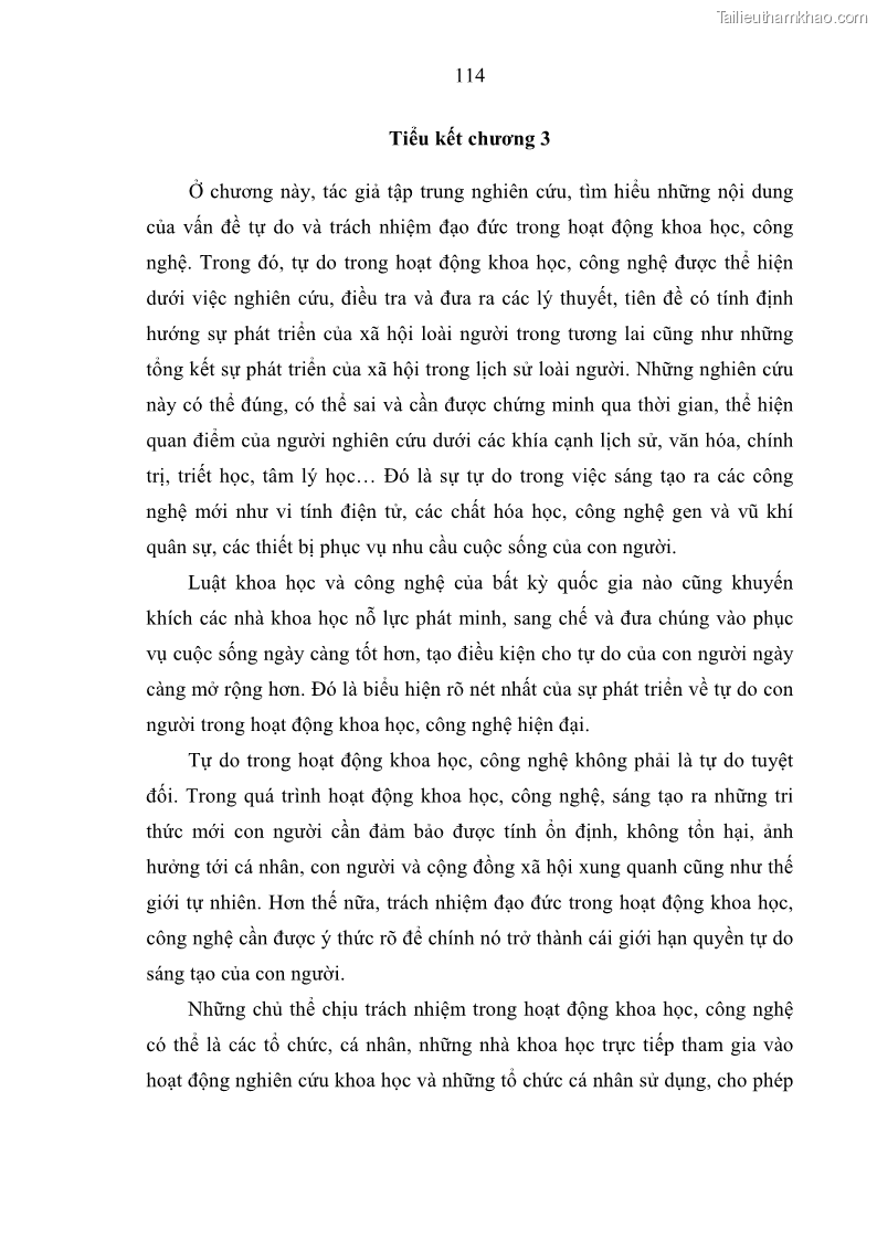 Luận án tiến sĩ Vấn đề tự do và trách nhiệm đạo đức trong hoạt động khoa học, công nghệ và bài học đối với Việt Nam hiện nay - 10 Trang 119