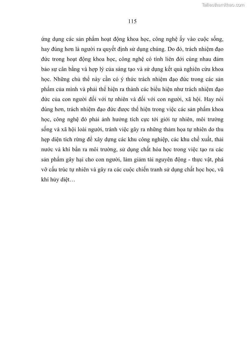 Luận án tiến sĩ Vấn đề tự do và trách nhiệm đạo đức trong hoạt động khoa học, công nghệ và bài học đối với Việt Nam hiện nay - 10 Trang 120