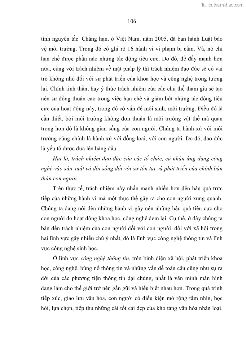 Luận án tiến sĩ Vấn đề tự do và trách nhiệm đạo đức trong hoạt động khoa học, công nghệ và bài học đối với Việt Nam hiện nay - 10 Trang 111