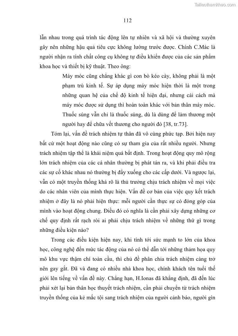 Luận án tiến sĩ Vấn đề tự do và trách nhiệm đạo đức trong hoạt động khoa học, công nghệ và bài học đối với Việt Nam hiện nay - 10 Trang 117
