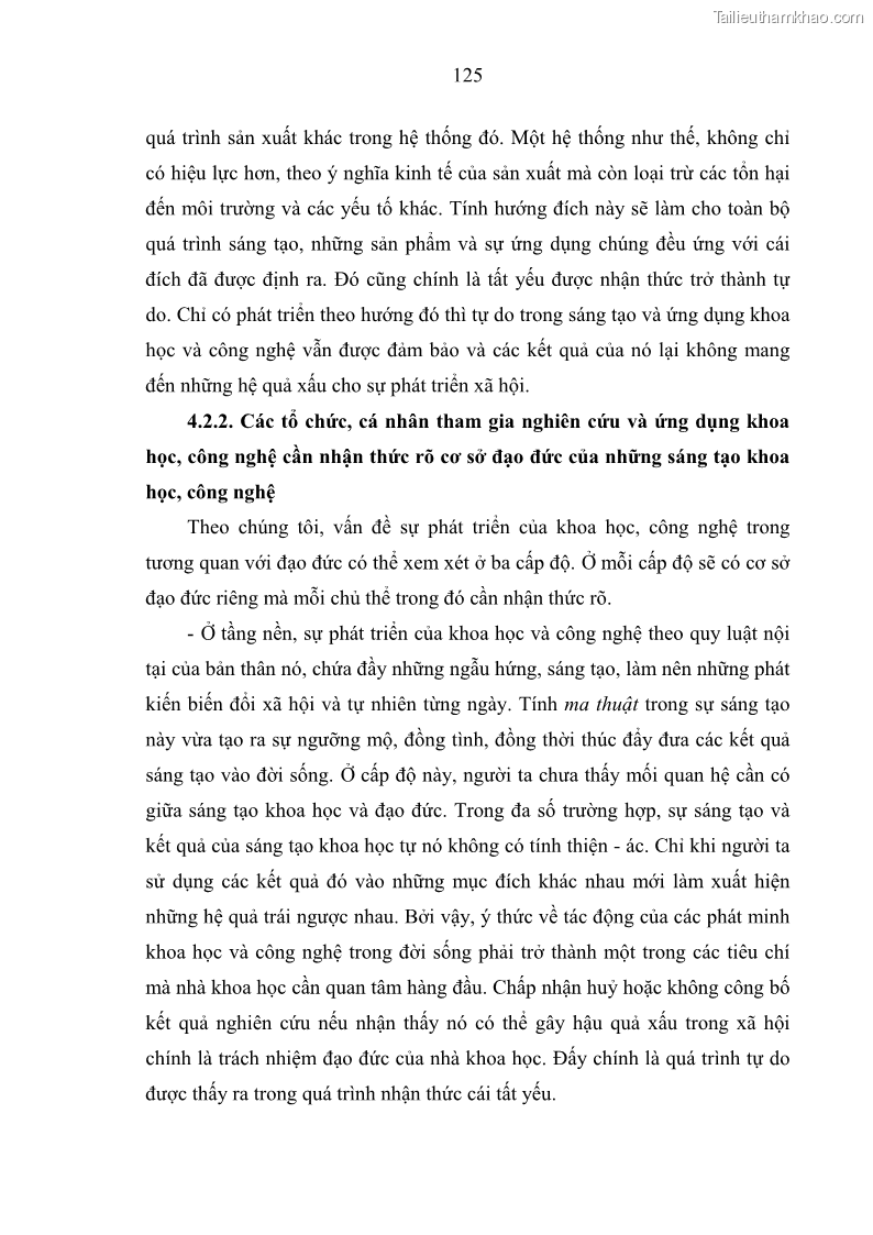 Luận án tiến sĩ Vấn đề tự do và trách nhiệm đạo đức trong hoạt động khoa học, công nghệ và bài học đối với Việt Nam hiện nay - 11 Trang 130
