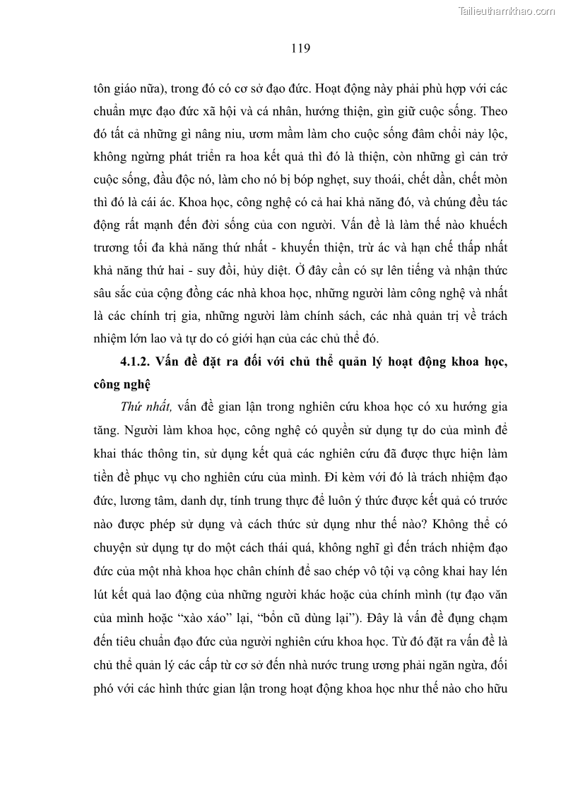 Luận án tiến sĩ Vấn đề tự do và trách nhiệm đạo đức trong hoạt động khoa học, công nghệ và bài học đối với Việt Nam hiện nay - 11 Trang 124