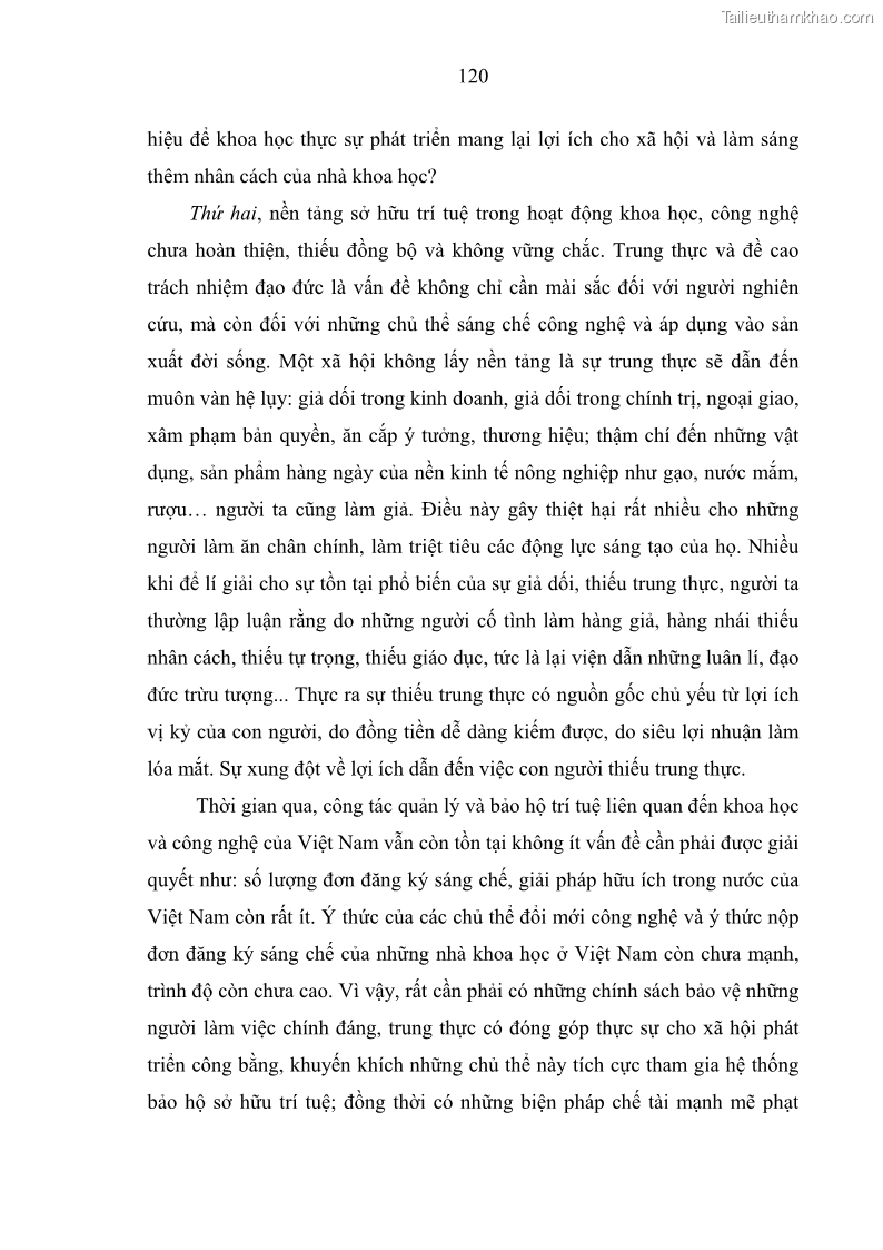 Luận án tiến sĩ Vấn đề tự do và trách nhiệm đạo đức trong hoạt động khoa học, công nghệ và bài học đối với Việt Nam hiện nay - 11 Trang 125