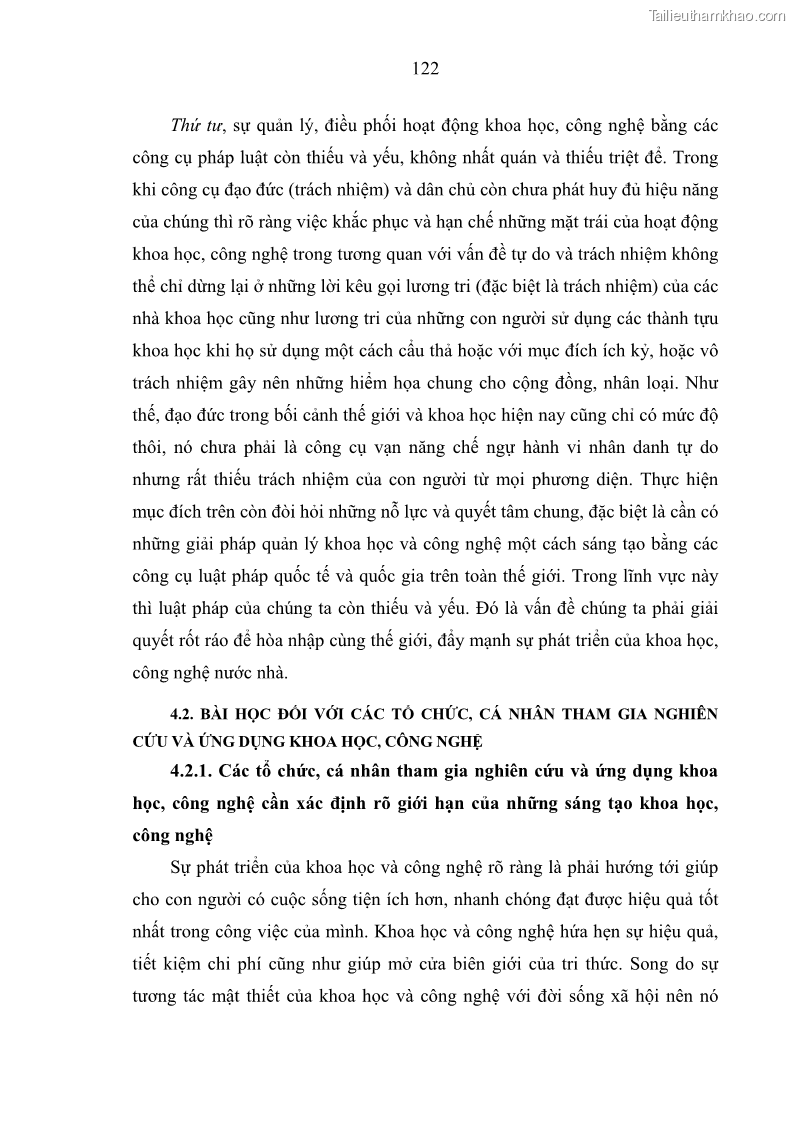 Luận án tiến sĩ Vấn đề tự do và trách nhiệm đạo đức trong hoạt động khoa học, công nghệ và bài học đối với Việt Nam hiện nay - 11 Trang 127