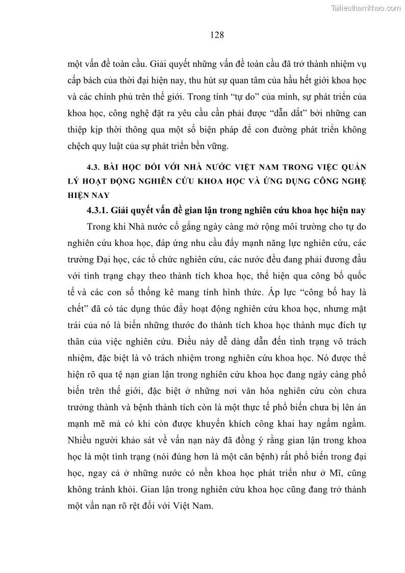 Luận án tiến sĩ Vấn đề tự do và trách nhiệm đạo đức trong hoạt động khoa học, công nghệ và bài học đối với Việt Nam hiện nay - 12 Trang 133