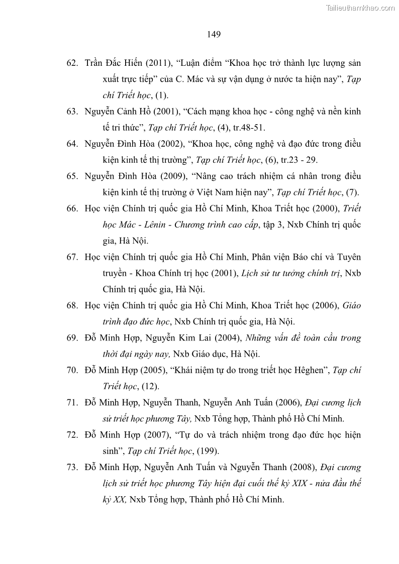 Luận án tiến sĩ Vấn đề tự do và trách nhiệm đạo đức trong hoạt động khoa học, công nghệ và bài học đối với Việt Nam hiện nay - 13 Trang 154