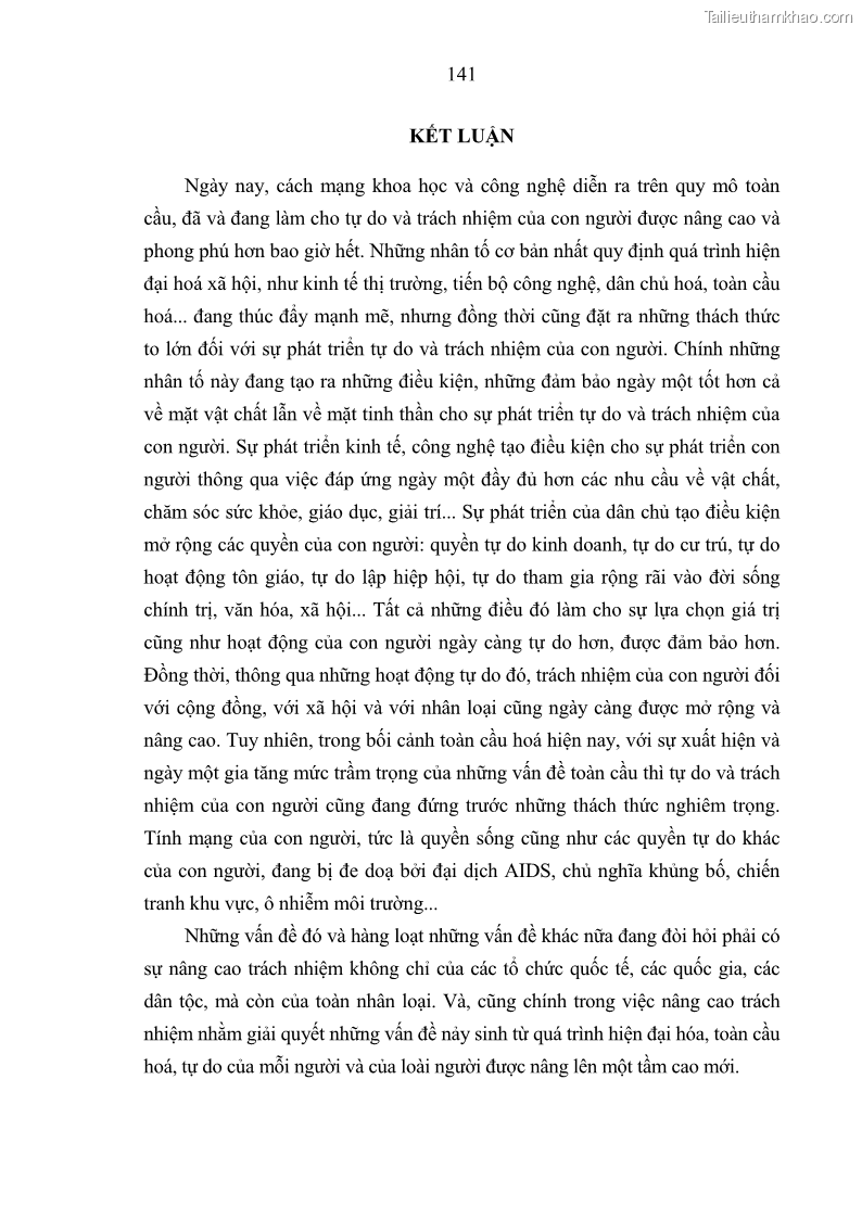 Luận án tiến sĩ Vấn đề tự do và trách nhiệm đạo đức trong hoạt động khoa học, công nghệ và bài học đối với Việt Nam hiện nay - 13 Trang 146
