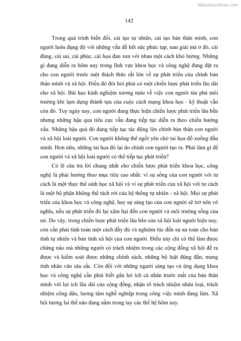 Luận án tiến sĩ Vấn đề tự do và trách nhiệm đạo đức trong hoạt động khoa học, công nghệ và bài học đối với Việt Nam hiện nay - 13 Trang 147