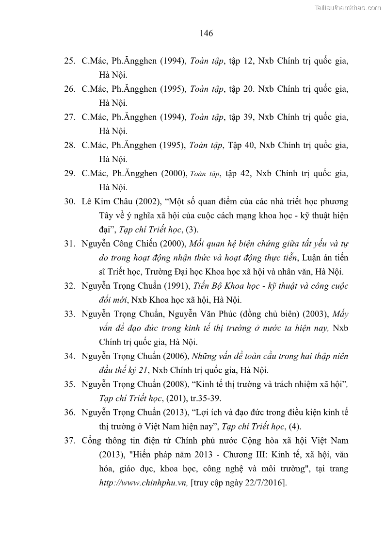 Luận án tiến sĩ Vấn đề tự do và trách nhiệm đạo đức trong hoạt động khoa học, công nghệ và bài học đối với Việt Nam hiện nay - 13 Trang 151