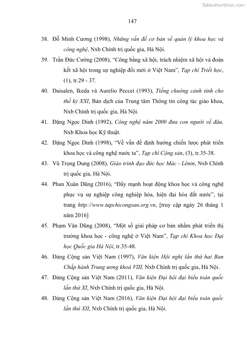 Luận án tiến sĩ Vấn đề tự do và trách nhiệm đạo đức trong hoạt động khoa học, công nghệ và bài học đối với Việt Nam hiện nay - 13 Trang 152