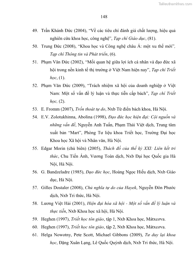 Luận án tiến sĩ Vấn đề tự do và trách nhiệm đạo đức trong hoạt động khoa học, công nghệ và bài học đối với Việt Nam hiện nay - 13 Trang 153