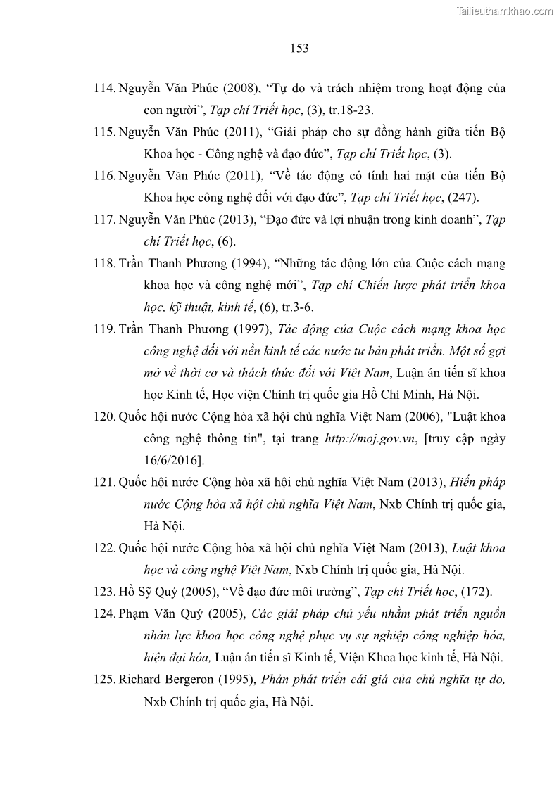 Luận án tiến sĩ Vấn đề tự do và trách nhiệm đạo đức trong hoạt động khoa học, công nghệ và bài học đối với Việt Nam hiện nay - 14 Trang 158