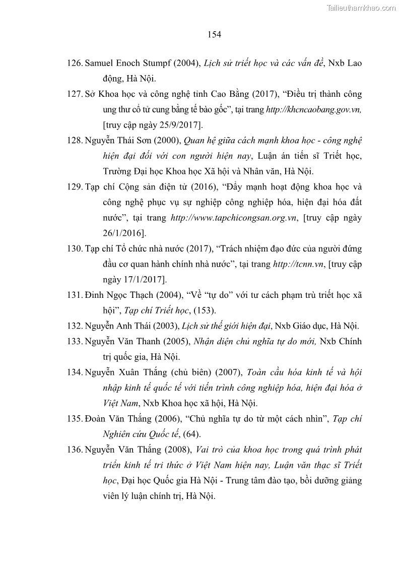 Luận án tiến sĩ Vấn đề tự do và trách nhiệm đạo đức trong hoạt động khoa học, công nghệ và bài học đối với Việt Nam hiện nay - 14 Trang 159