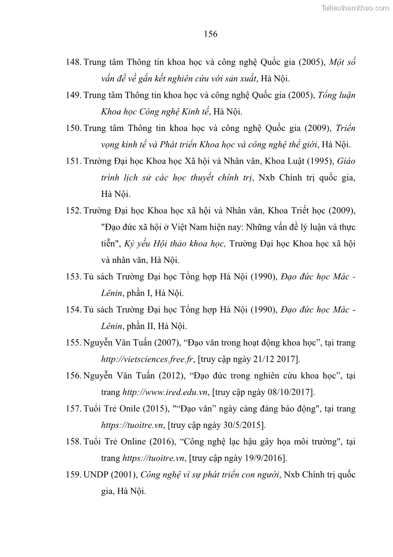 Luận án tiến sĩ Vấn đề tự do và trách nhiệm đạo đức trong hoạt động khoa học, công nghệ và bài học đối với Việt Nam hiện nay - 14 Trang 161