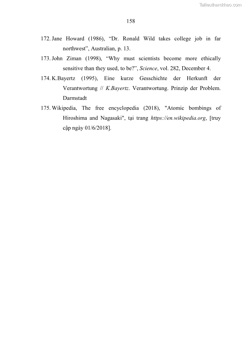 Luận án tiến sĩ Vấn đề tự do và trách nhiệm đạo đức trong hoạt động khoa học, công nghệ và bài học đối với Việt Nam hiện nay - 14 Trang 163