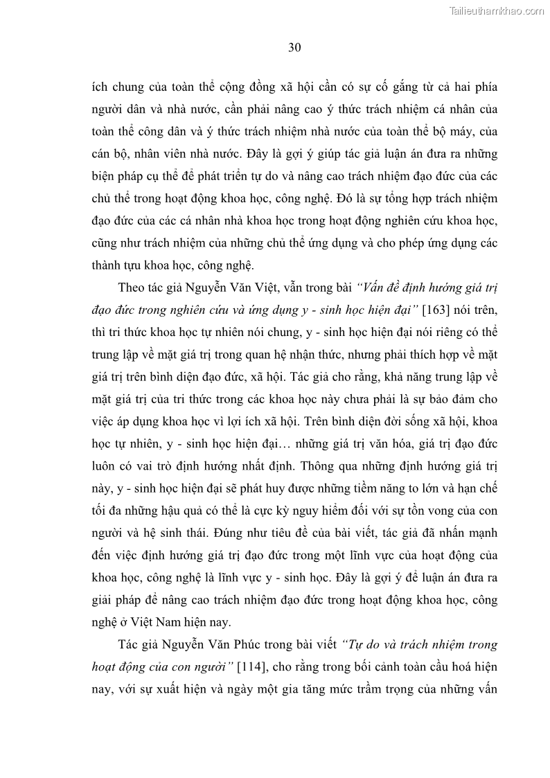 Luận án tiến sĩ Vấn đề tự do và trách nhiệm đạo đức trong hoạt động khoa học, công nghệ và bài học đối với Việt Nam hiện nay - 3 Trang 35