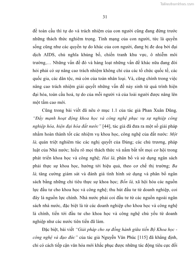 Luận án tiến sĩ Vấn đề tự do và trách nhiệm đạo đức trong hoạt động khoa học, công nghệ và bài học đối với Việt Nam hiện nay - 3 Trang 36