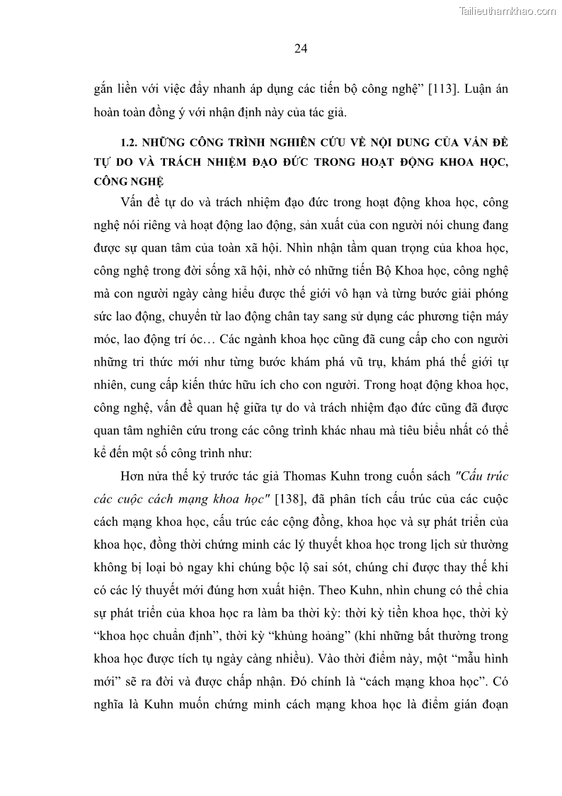 Luận án tiến sĩ Vấn đề tự do và trách nhiệm đạo đức trong hoạt động khoa học, công nghệ và bài học đối với Việt Nam hiện nay - 3 Trang 29