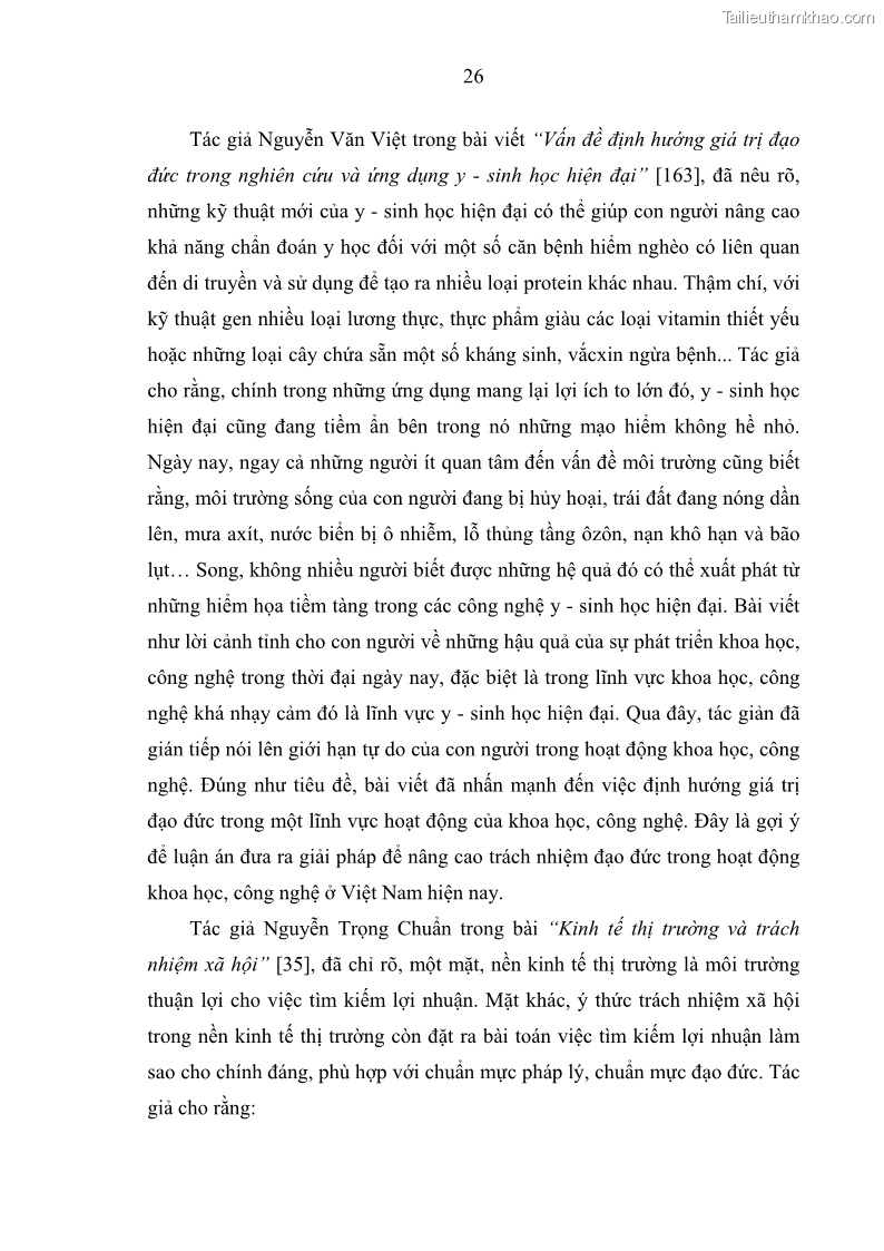 Luận án tiến sĩ Vấn đề tự do và trách nhiệm đạo đức trong hoạt động khoa học, công nghệ và bài học đối với Việt Nam hiện nay - 3 Trang 31