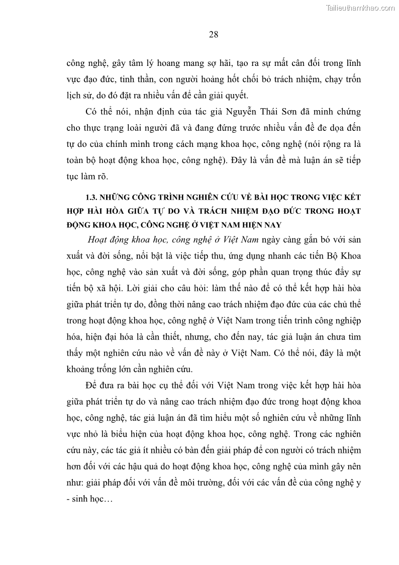 Luận án tiến sĩ Vấn đề tự do và trách nhiệm đạo đức trong hoạt động khoa học, công nghệ và bài học đối với Việt Nam hiện nay - 3 Trang 33