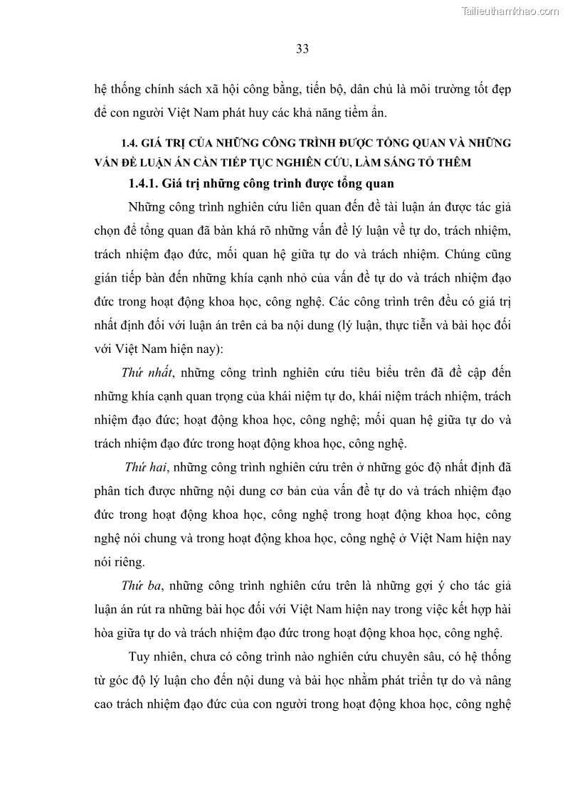 Luận án tiến sĩ Vấn đề tự do và trách nhiệm đạo đức trong hoạt động khoa học, công nghệ và bài học đối với Việt Nam hiện nay - 4 Trang 38