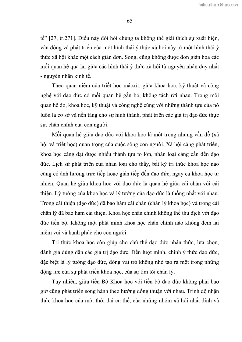 Luận án tiến sĩ Vấn đề tự do và trách nhiệm đạo đức trong hoạt động khoa học, công nghệ và bài học đối với Việt Nam hiện nay - 6 Trang 70