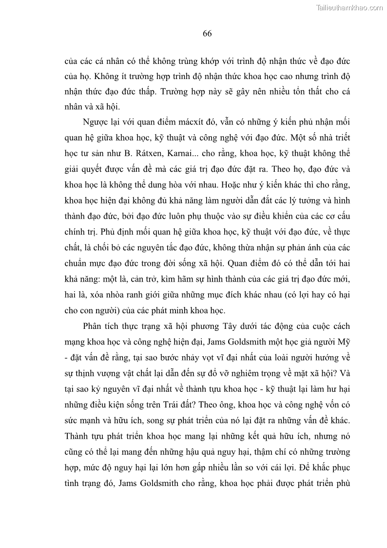 Luận án tiến sĩ Vấn đề tự do và trách nhiệm đạo đức trong hoạt động khoa học, công nghệ và bài học đối với Việt Nam hiện nay - 6 Trang 71