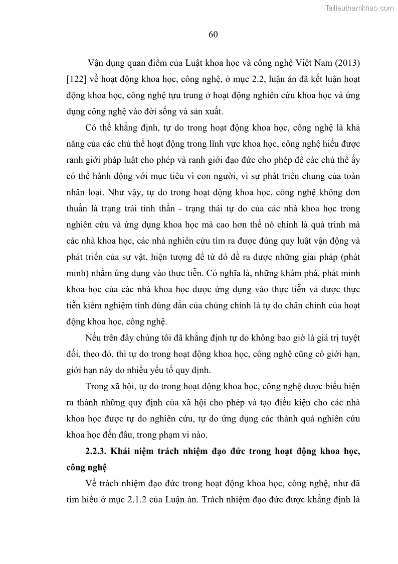 Luận án tiến sĩ Vấn đề tự do và trách nhiệm đạo đức trong hoạt động khoa học, công nghệ và bài học đối với Việt Nam hiện nay - 6 Trang 65