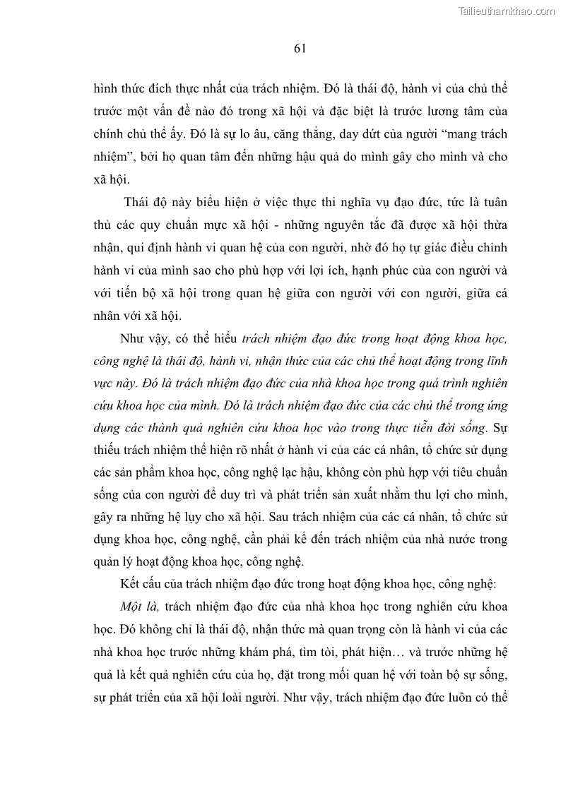Luận án tiến sĩ Vấn đề tự do và trách nhiệm đạo đức trong hoạt động khoa học, công nghệ và bài học đối với Việt Nam hiện nay - 6 Trang 66